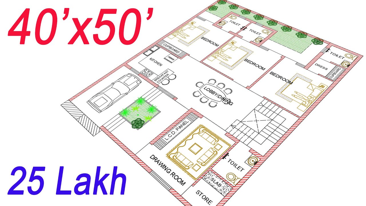 40X50 House Plan East Facing | Vastu | 2000 Sqft House Plan 4 bedroom | 222 Gaj | 40 by 50 ka Naksha