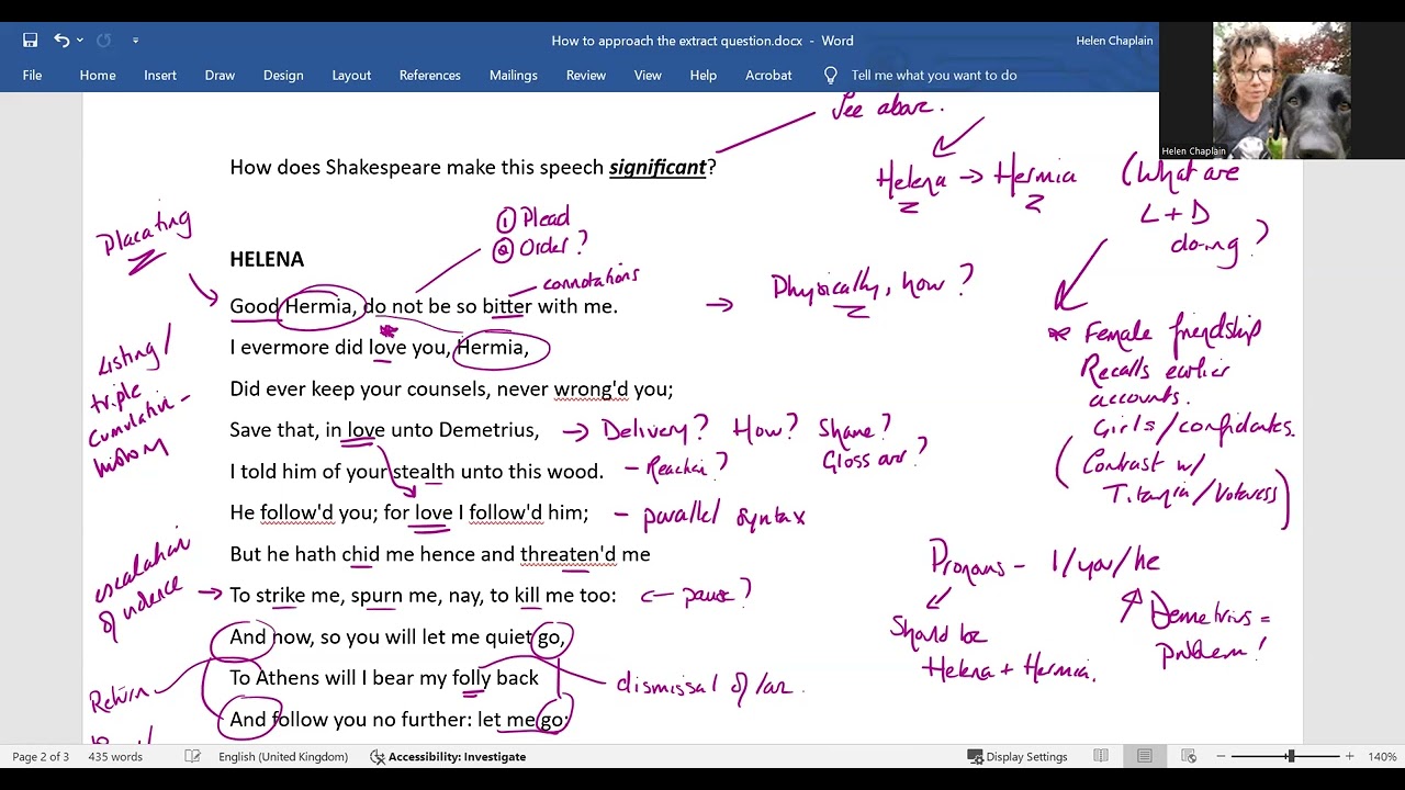 How to approach Midsummer Night's Dream extract Question CIE