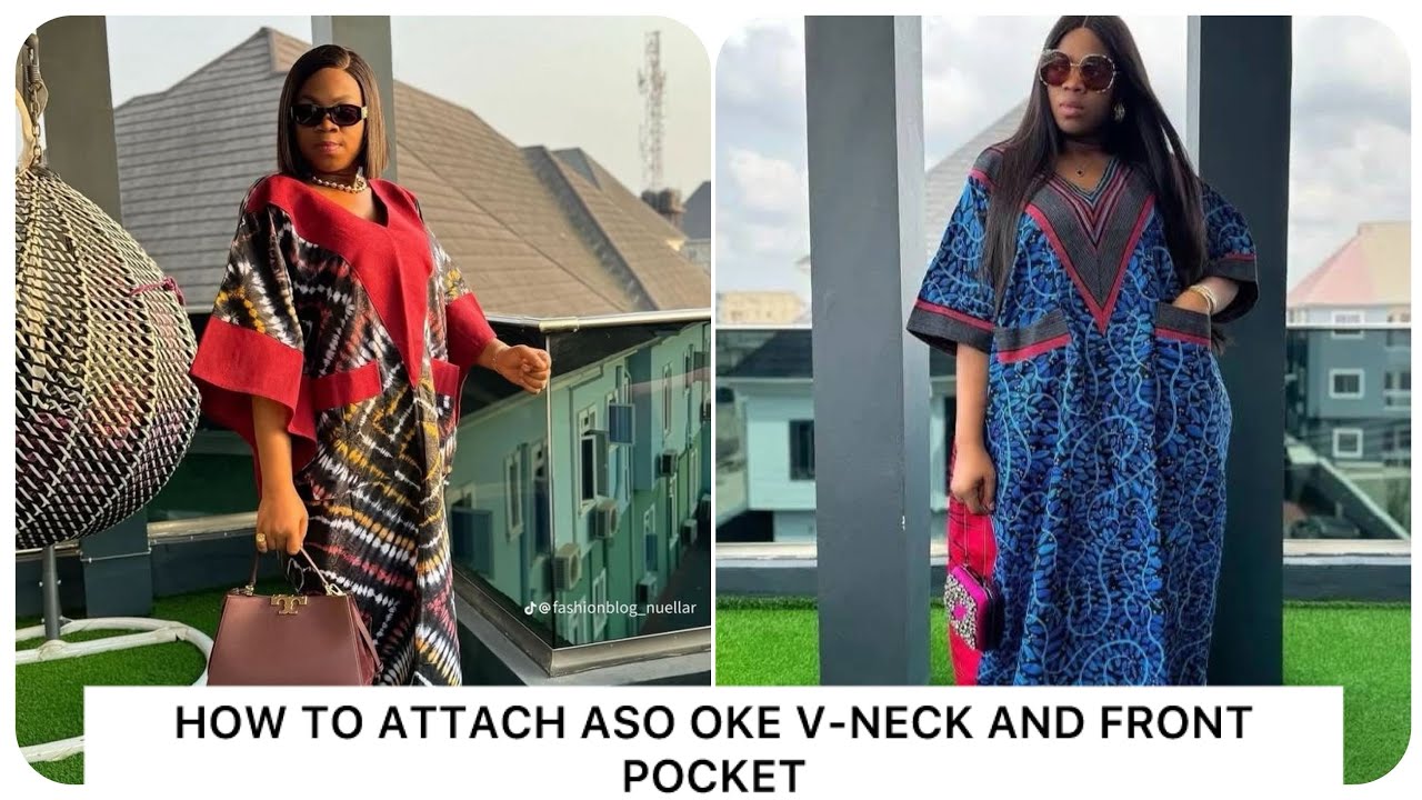 How to attach Aso oke V-neck and patch pocket to the front of a dress( beginner friendly tutorial 