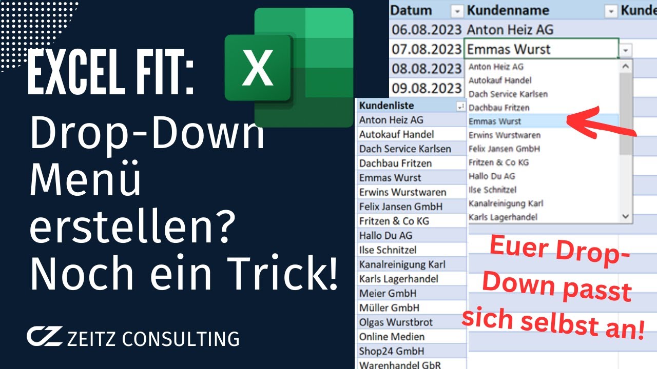 Ein Drop-Down Menü, das sich selbst anpasst. Dynamisches Drop-Down bei intelligenter Tabelle