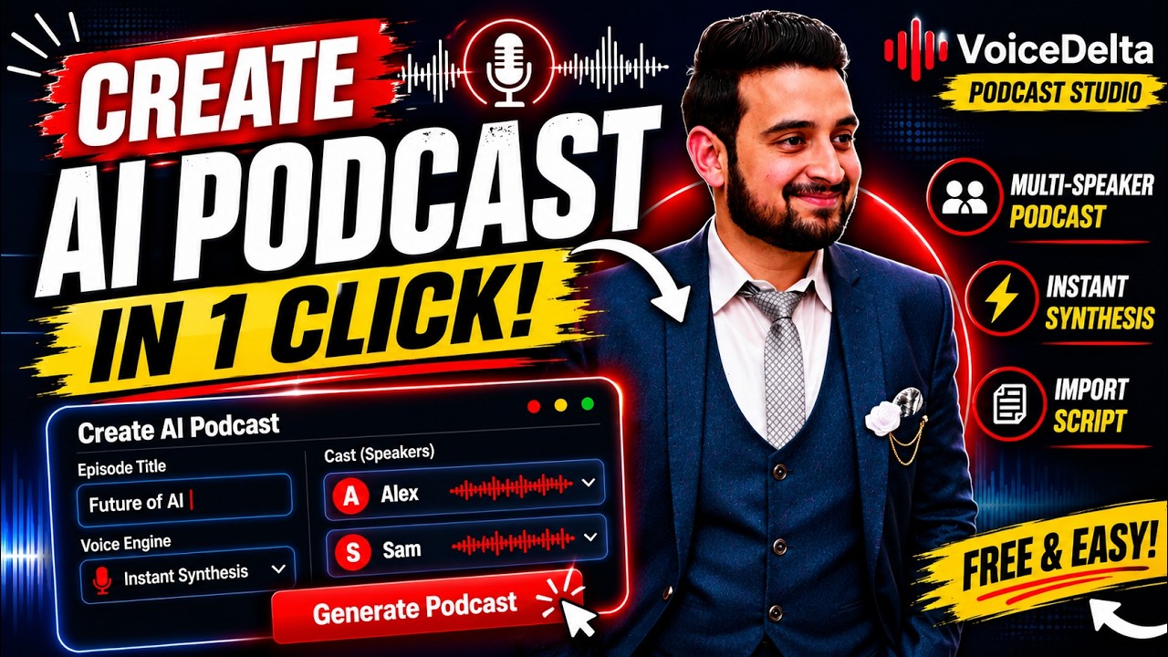 Create AI Podcasts in 1 Click (FREE) | Multi-Speaker AI Podcast Generator | VoiceDelta Tutorial