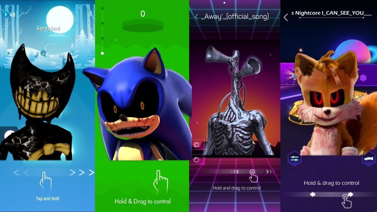 Bendy Vs Sonic Exe Vs Siren head Vs Tails Exe || Tiles hop - Beat jumper - Smash 3D - Beat racing