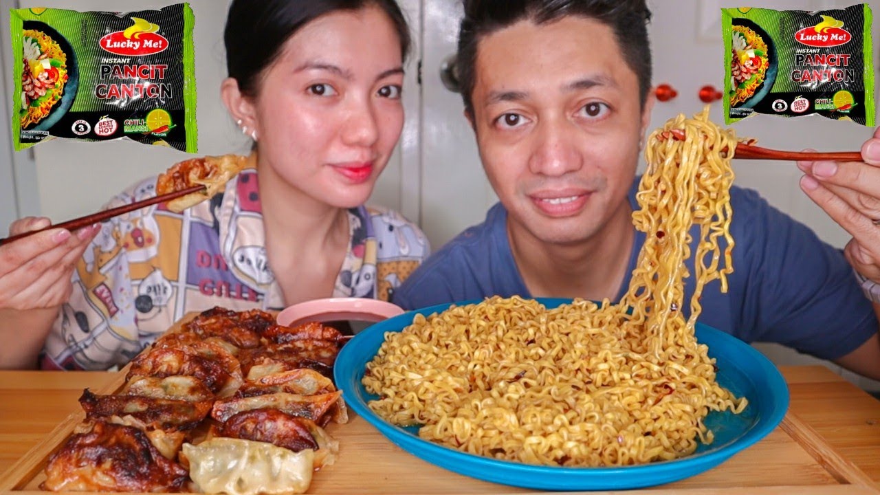 Lucky Me Pancit Canton ChilliMansi + Gyoza Mukbang