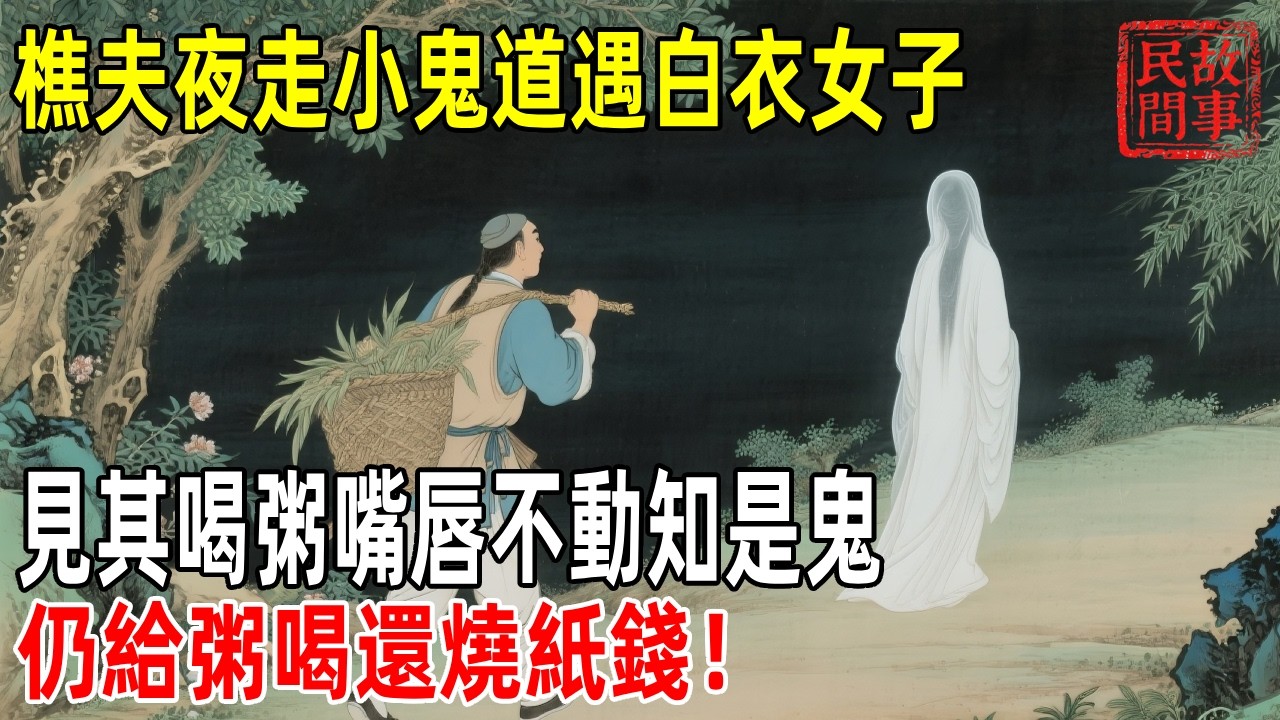樵夫夜走小鬼道遇白衣女子，見其喝粥嘴唇不動知是鬼，仍給粥喝還燒紙錢！【壓箱底的舊事】#故事#民间故事#故事会#民間故事#故事會#温馨故事#民间传统故事