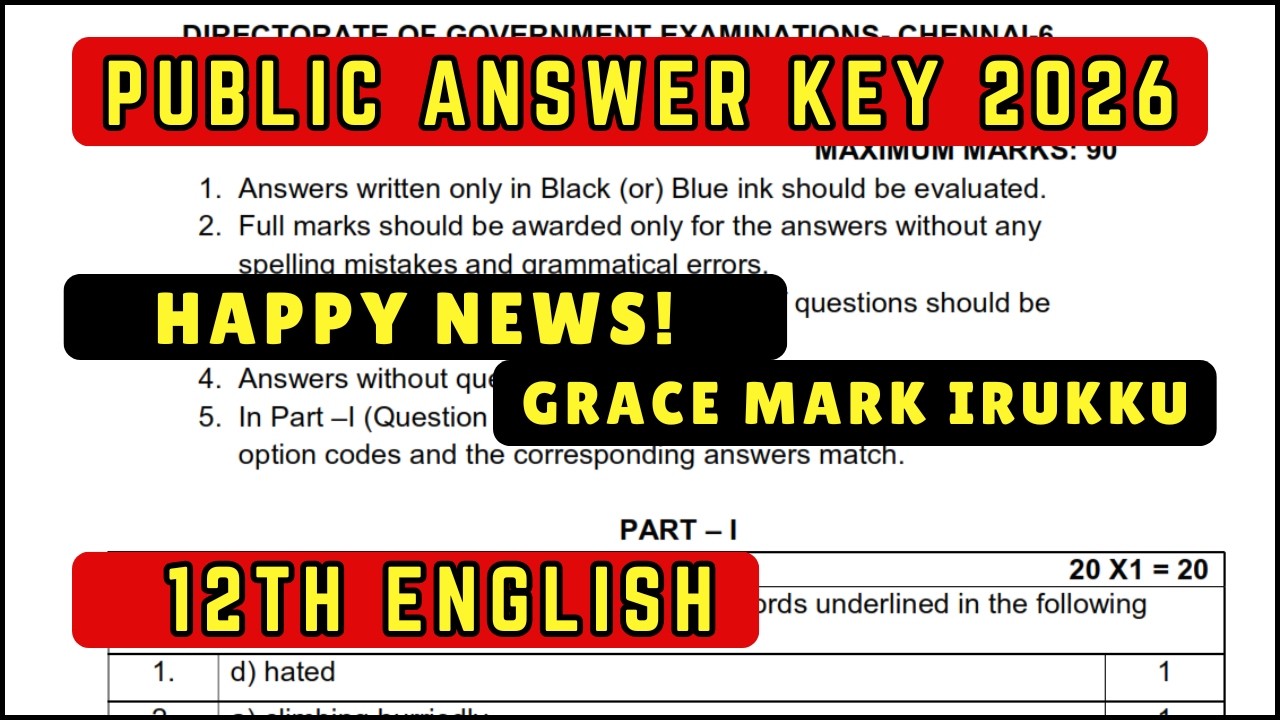 12th English Public 2026 Official Answer Key | 12th English Public Official Answer Key 2026