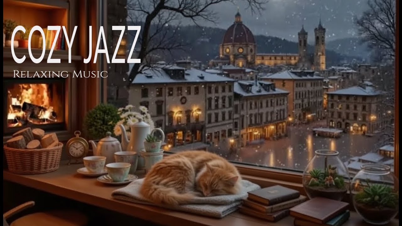 Warm Winter Café Space ~ Relaxing Jazz Piano Music and Cozy Fireplace for Deep Study and Focus