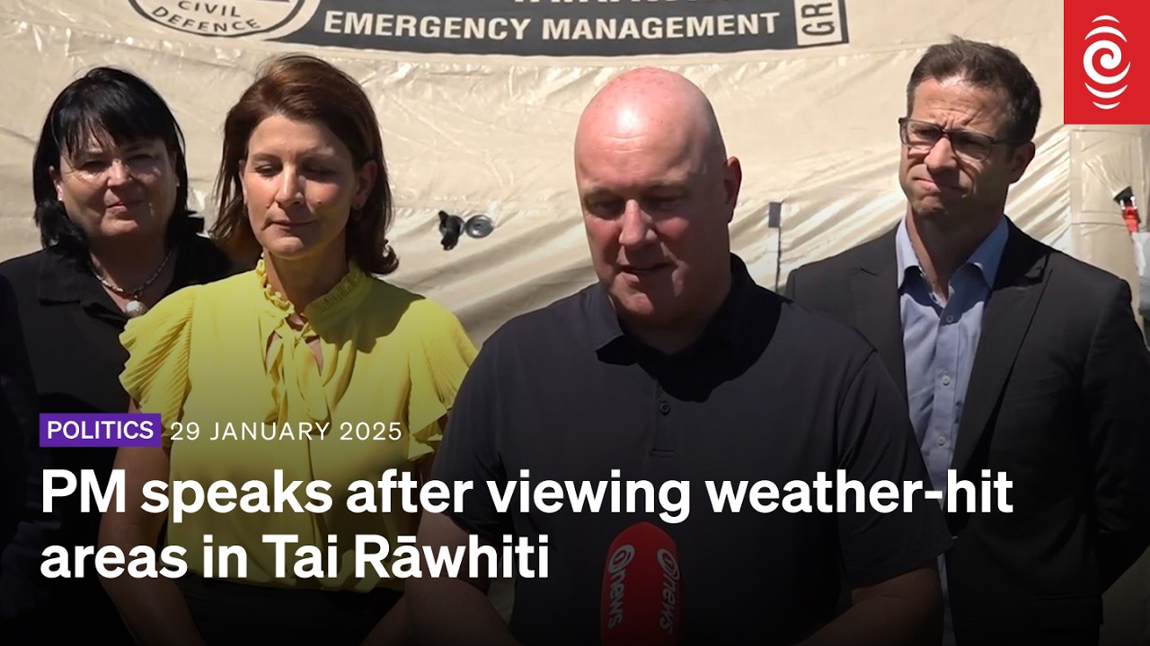 PM speaks after viewing weather-hit areas in Tai Rāwhiti | RNZ