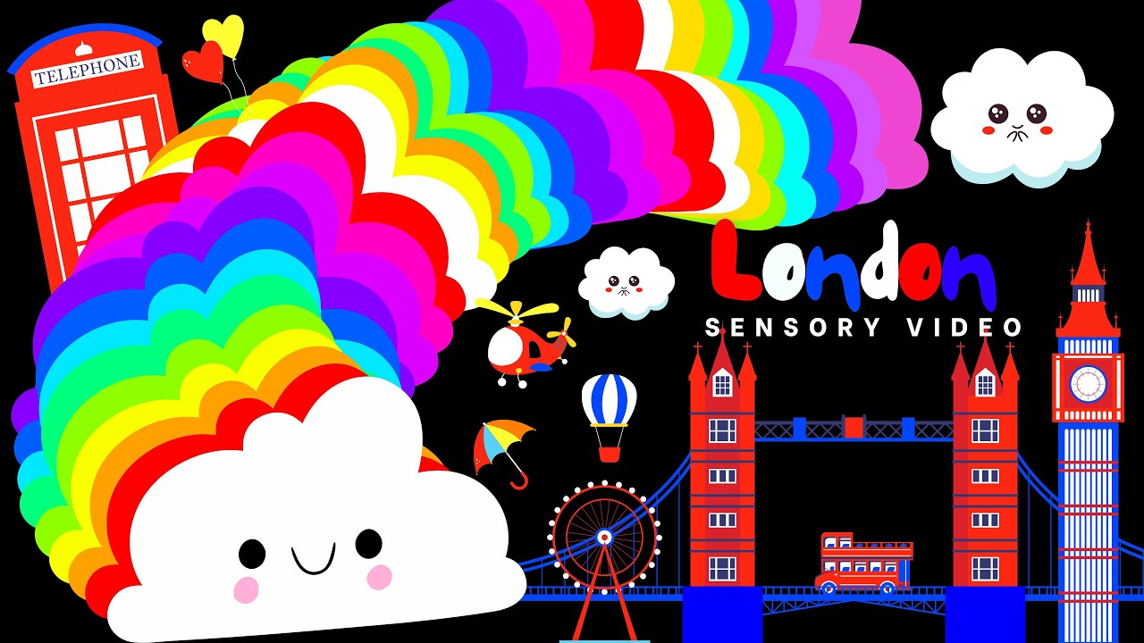 Rainbow Clouds In London: Baby Sensory Visual Videos for Babies High Contrast Eye Tracking + Music
