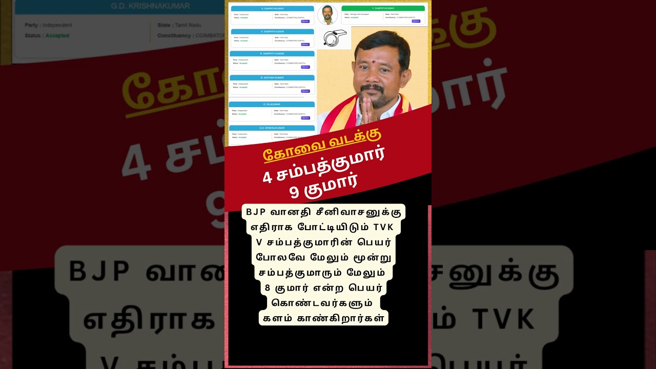 கோவை வடக்கு 4 சம்பத்குமார் 9 குமார் | TVK V Sampathkumar
