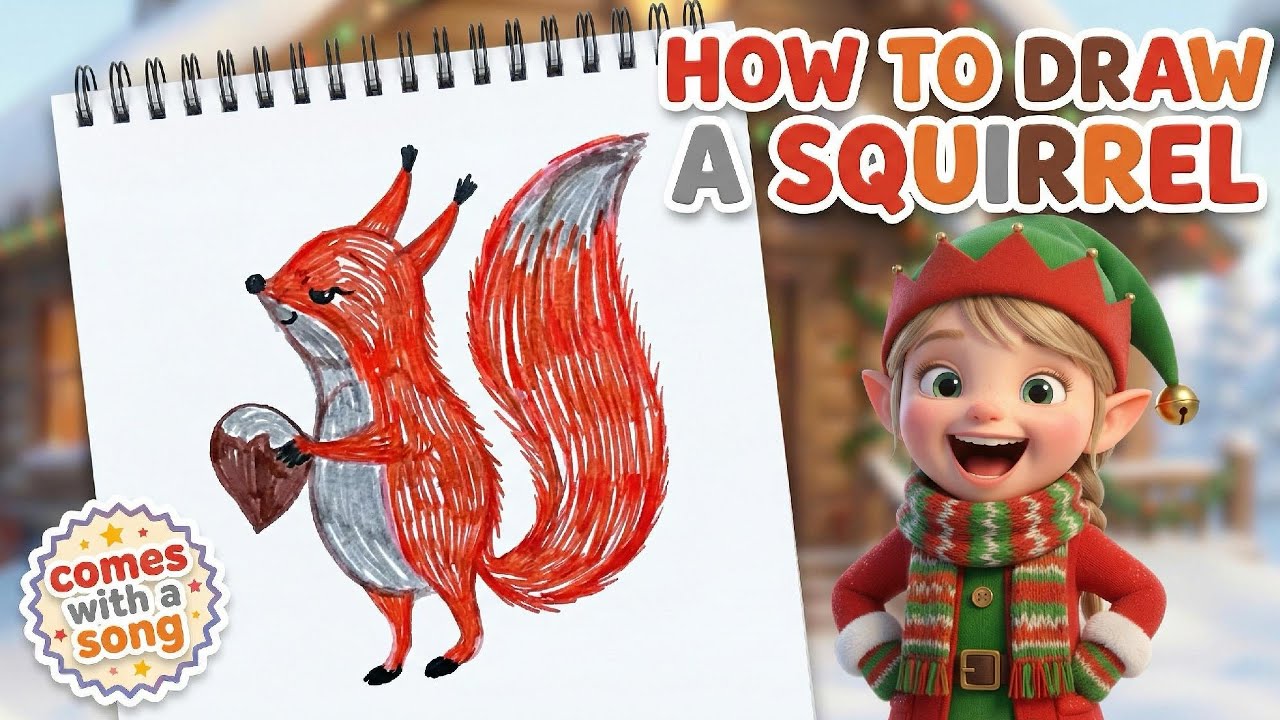 How to Draw a Squirrel | Draw & Sing with Ellie the Elf