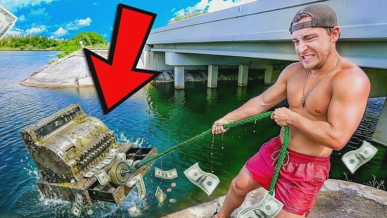¡Sacamos una caja registradora del agua pescando con imán! ¿Habrá dinero adentro?!