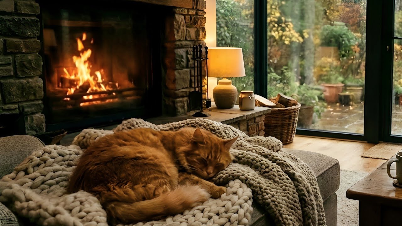Cozy Cabin Escape ... 🕯️ Rainy night at Home & Cozy Fireplace (No Music)