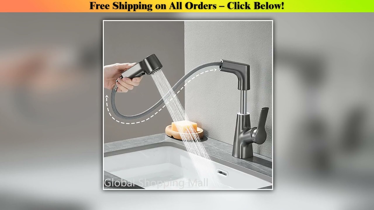 Pull Out Lift Kitchen Faucet 360 Rotatable Splashproof Basin Faucet Stainless Steel Kitchen Sink