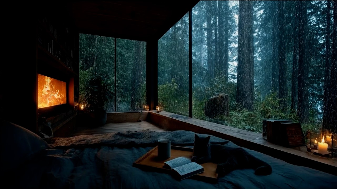3 часа ночного дождя 🌧️ Фортепианная музыка у камина для спокойствия ума и сна