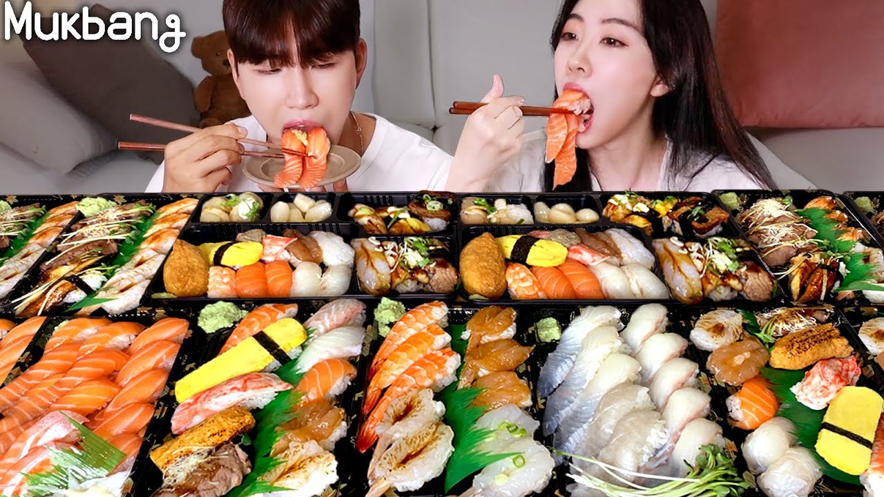 100 кусок суши?🍣 Мой младший брат хочет съесть суши, поэтому я заказал 100ㅣSushi ㅣASMR MUKBANG