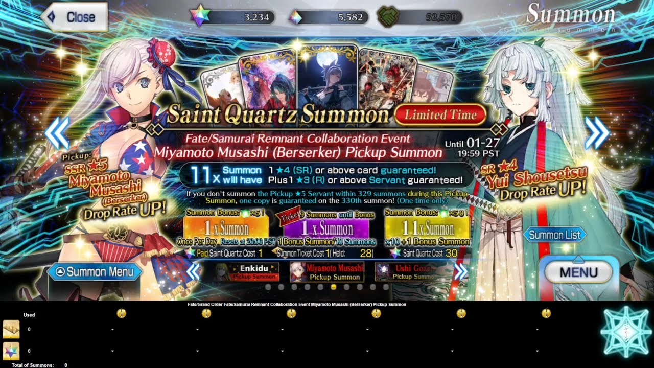 Fate/Grand Order - Fate/Samurai Remnant Collaboration Event Miyamoto Musashi Summer Pickup Summon