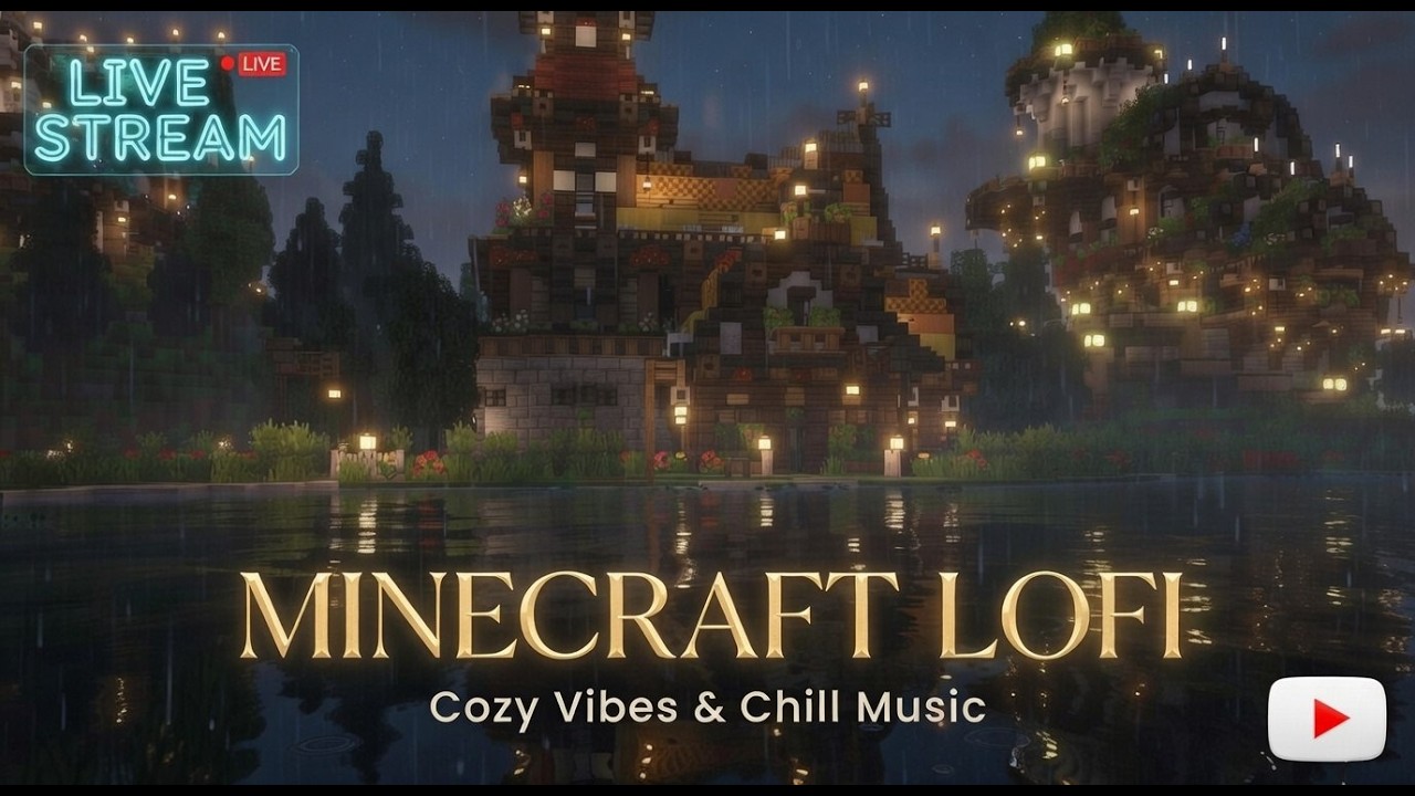 🔴 LIVE Minecraft Lofi 🌧️ Cozy Rainy Village Vibes | Chill Beats to Relax/Study/Sleep To