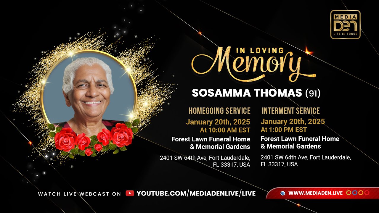 || IN LOVING MEMORY OF SOSAMMA THOMAS (91) || FUNERAL SERVICE || JANUARY 20 2024 ||MEDIADEN LIVE ||