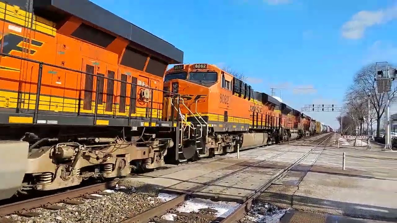 BNSF freight train is passing through LaGrange, Illinois.