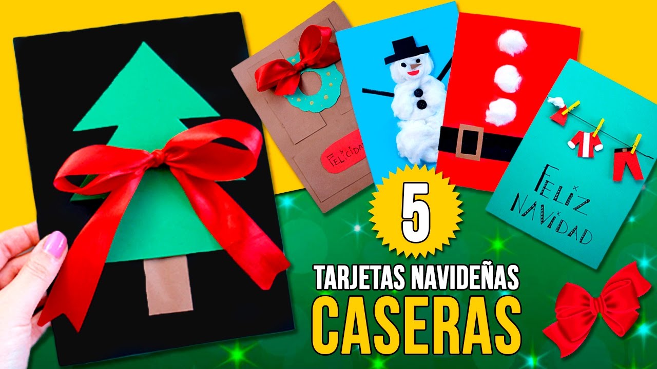 5 TARJETAS de NAVIDAD caseras f&aacute;ciles para NI&Ntilde;OS 🎄☃️❄️ MANUALIDADES navide&ntilde;as f&aacute;ciles