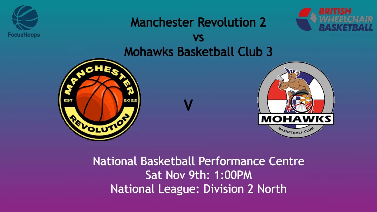 Manchester Revolution 2 v Mohawks Basketball Club 3: National League: D2 North 09.11.24  1.00pm
