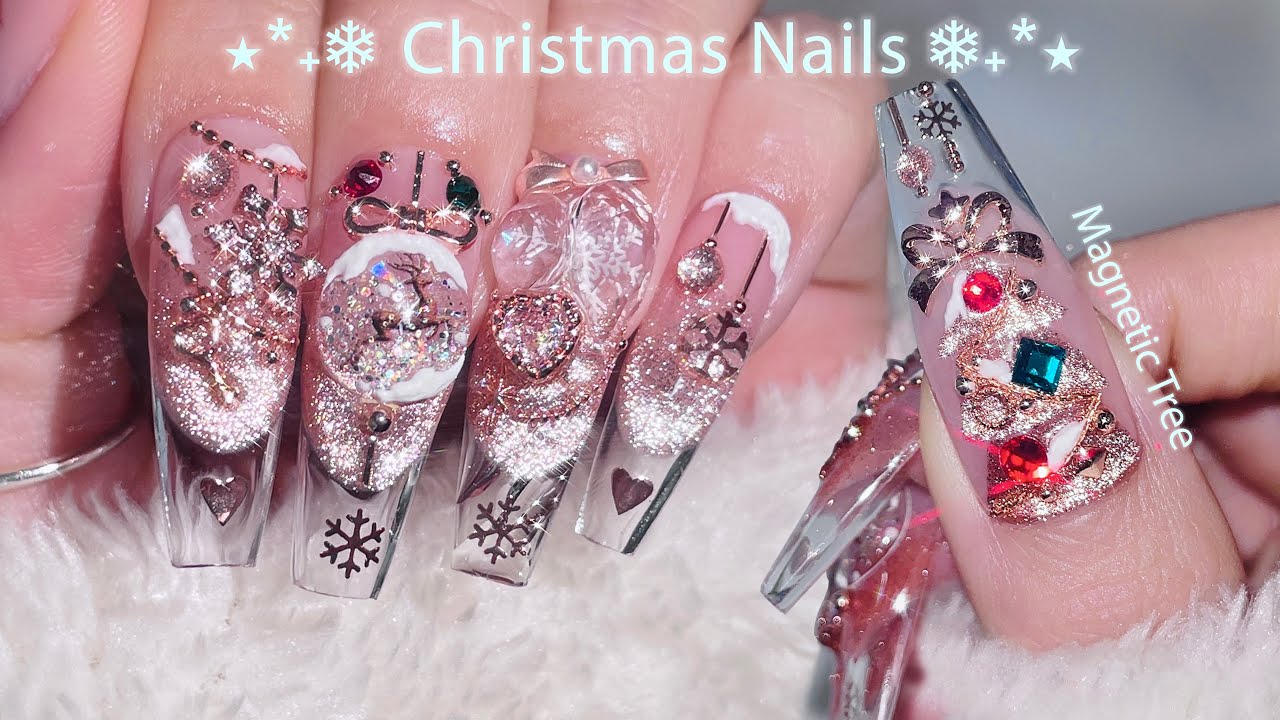 Розовое золото на Рождество 🎄♥️ Магнитное дерево и прозрачный френч | DIY маникюр | ASMR