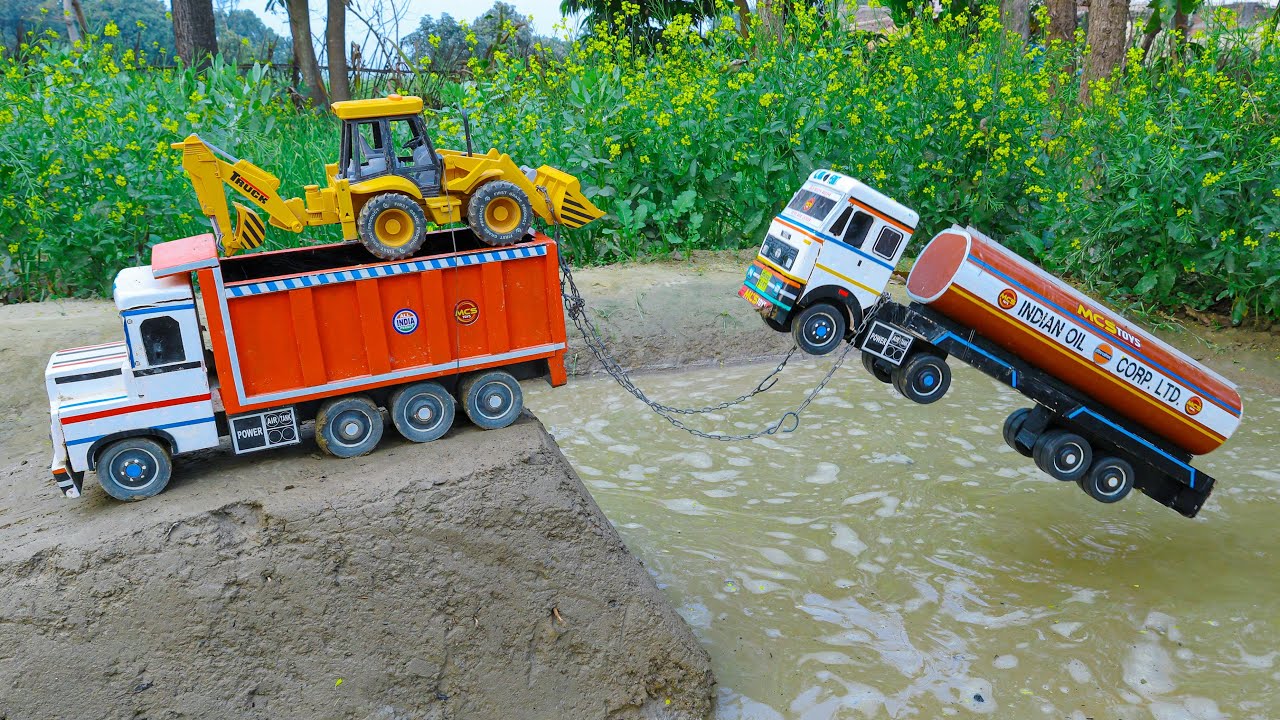 Jcb Cartoon Video | Tata Petrol Tanker River Side Accident Pulling Out JCB 5CX | Tractor Cartoon