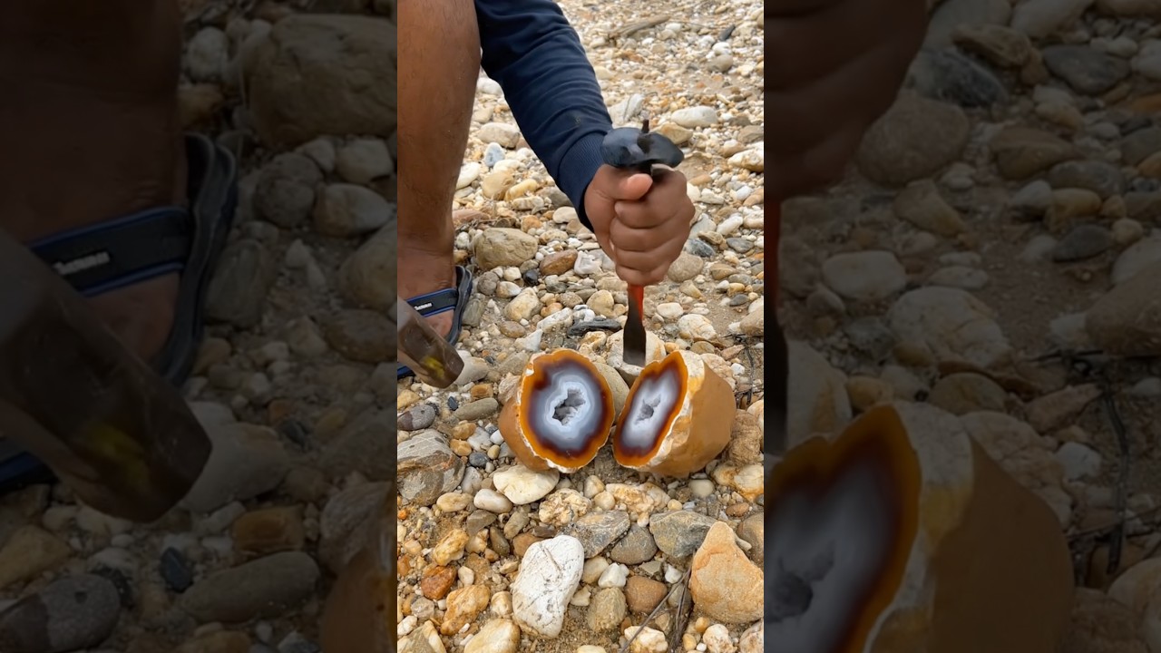 Wooww 😱 I found agate gemstone in the river, look at this ?? #gemstones #agate #stone #satisfying