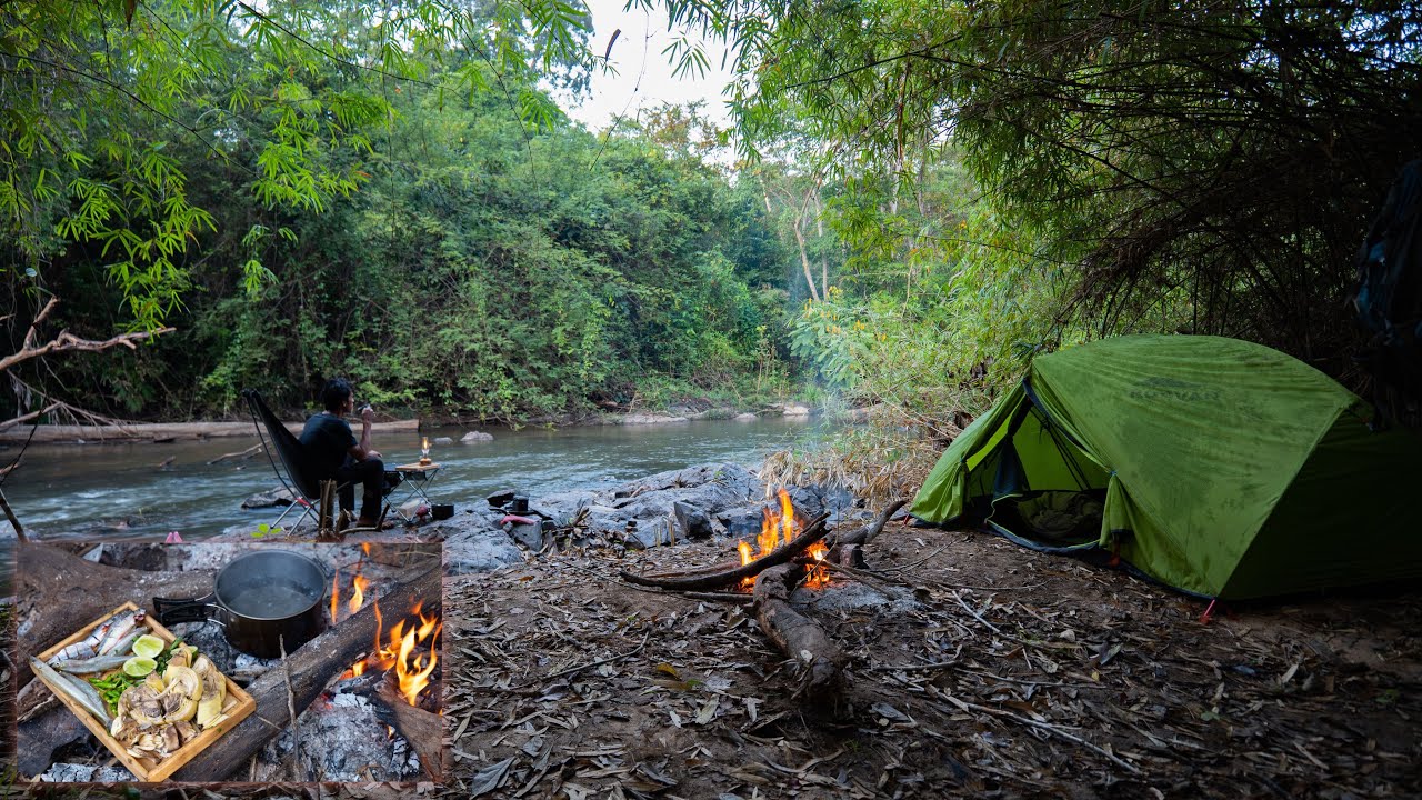 Solo adventure An cooking sleeping in the forest កន្លែងថ្មីរកត្រីធ្វើម្ហូបម្នាក់ឯងគេងក្នុងព្រៃ ep117