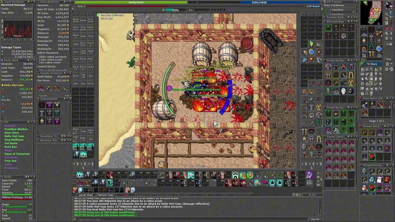 Cobra Bastion | EK + Monk duo hunt | 5.5kk RAW Exp | Tibia Viet Nam