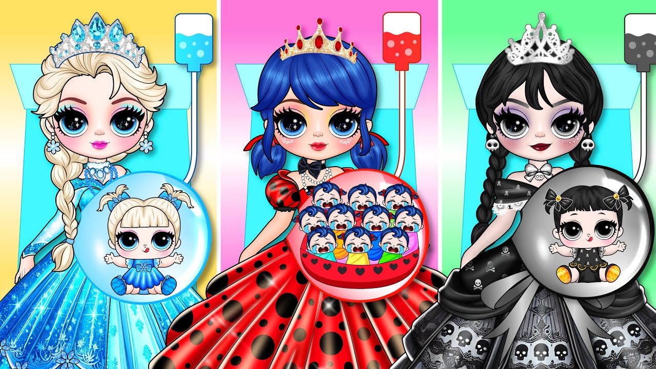 Elsa, Wednesday & Ladybug Become Princesses With Their Baby | DIY Fashion Paper Story
