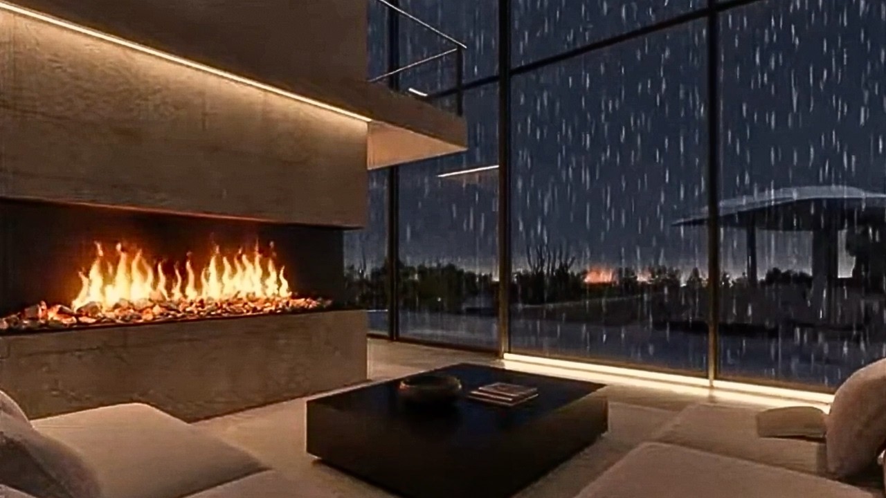 Late Night Rain & Fireplace in a Luxury City Apartment | Realistic Deep Sleep Ambience
