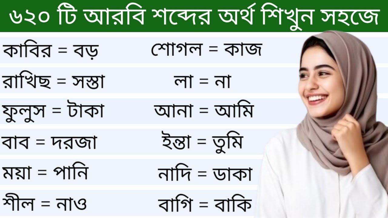আরবি ভাষা শিক্ষা।। ৬২০ টি আরবি শব্দের অর্থ শিখুন খুব সহজে