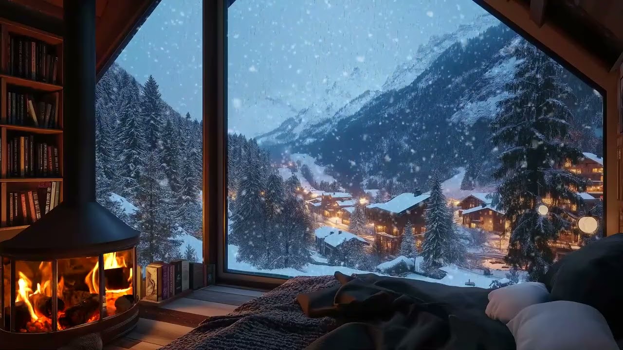 🔥 Blizzard Night Cabin | Wind & Fireplace Ambience for 3 Hours | Sleep Study Meditation Relax