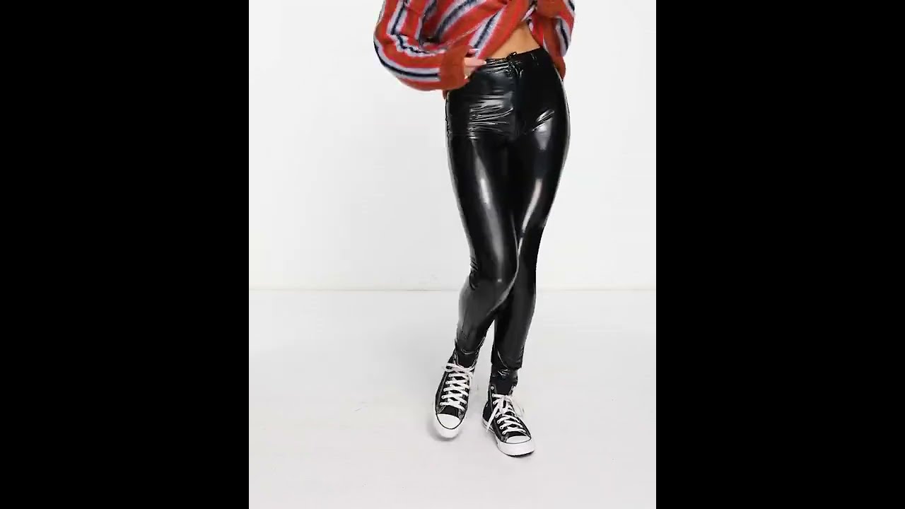 PULL&BEAR Shiny Skinny Vinyl Trousers Pants Wetlook Black Women | Asos