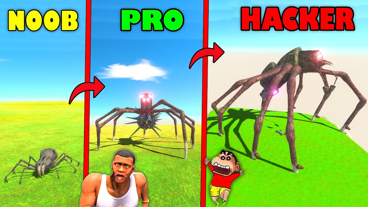 UPGRADING NOOB SPIDER into HACKER in NOOB vs PRO vs HACKER Animal Revolt Battle Simulator SHINCHAN