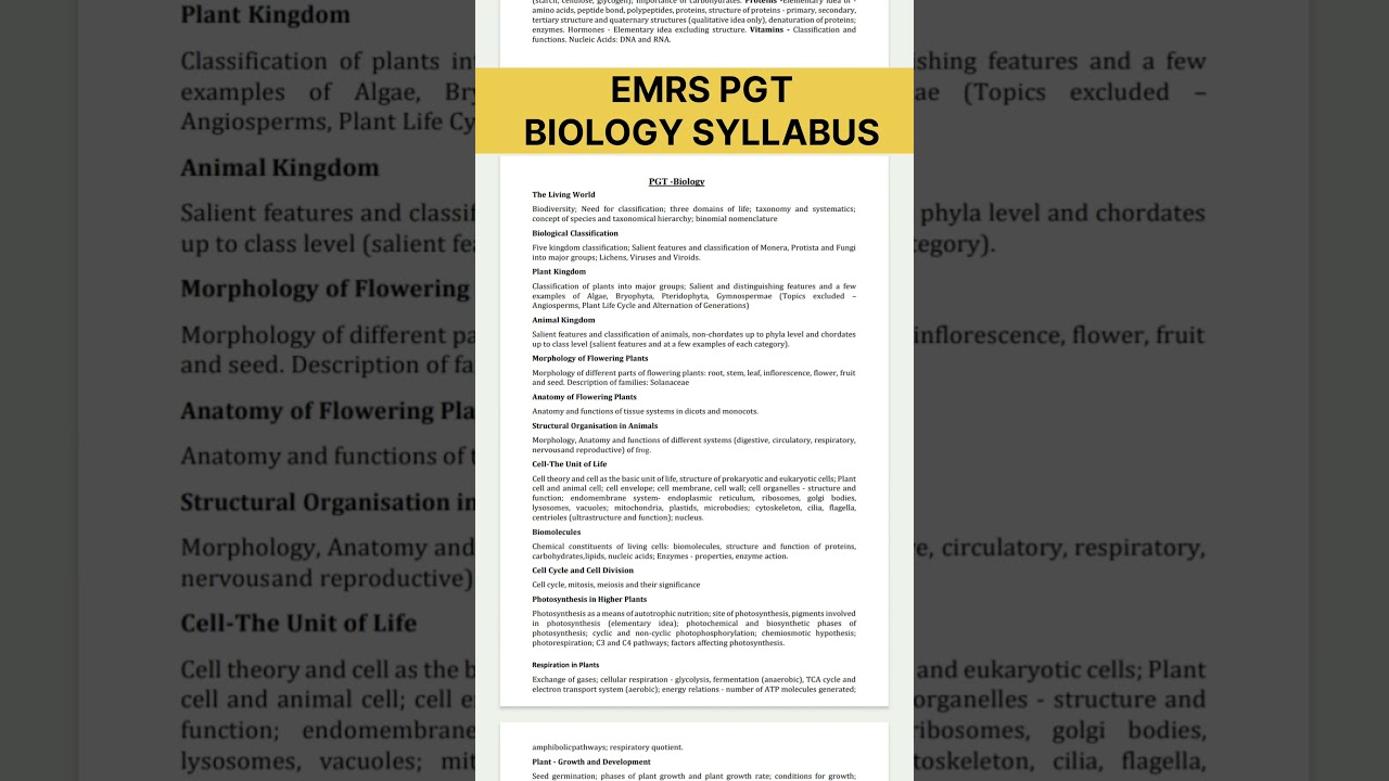 EMRS PGT BIOLOGY SYLLABUS | EMRS SYLLABUS 2025| #emrs #shorts #emrsvacancy2025 #emrsvacancy #teacher