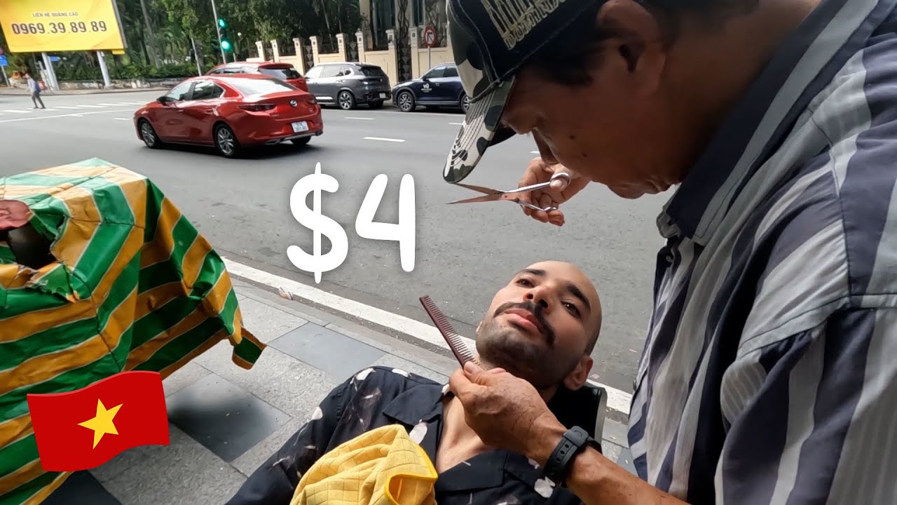 $4 Vietnam Street Haircut 🇻🇳حلاقة في فيتنام في الشارع ب 4 دولار
