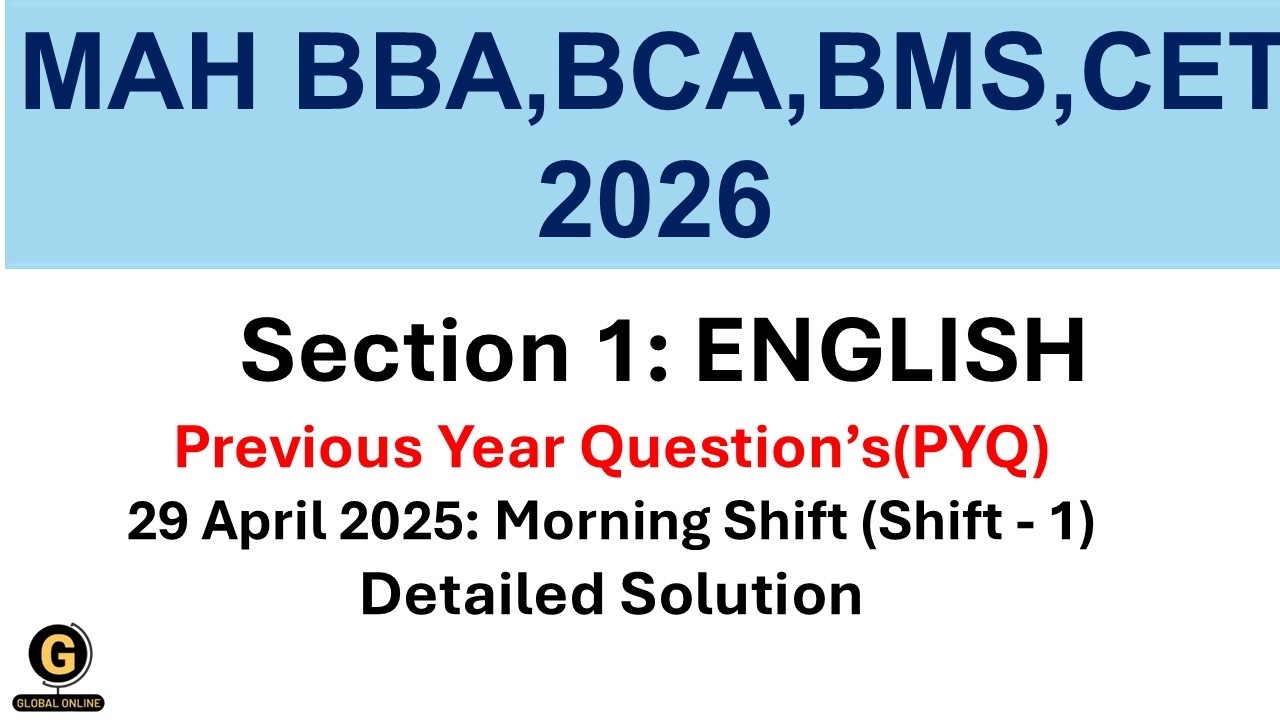 MAH BBA, BCA, BMS, CET EXAM2026| 29April2025 PYQ| English section|Detailed Solution
