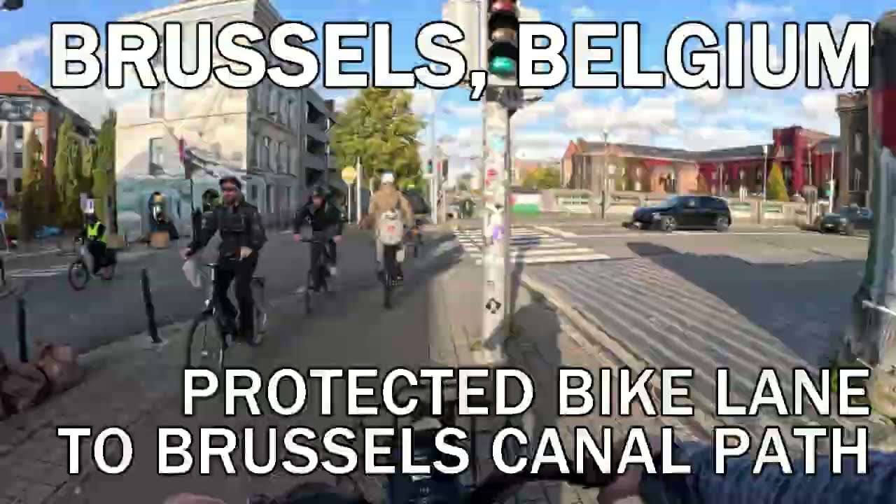 Brussels, Belgium Protected Bike Lane to Brussels Canal Path