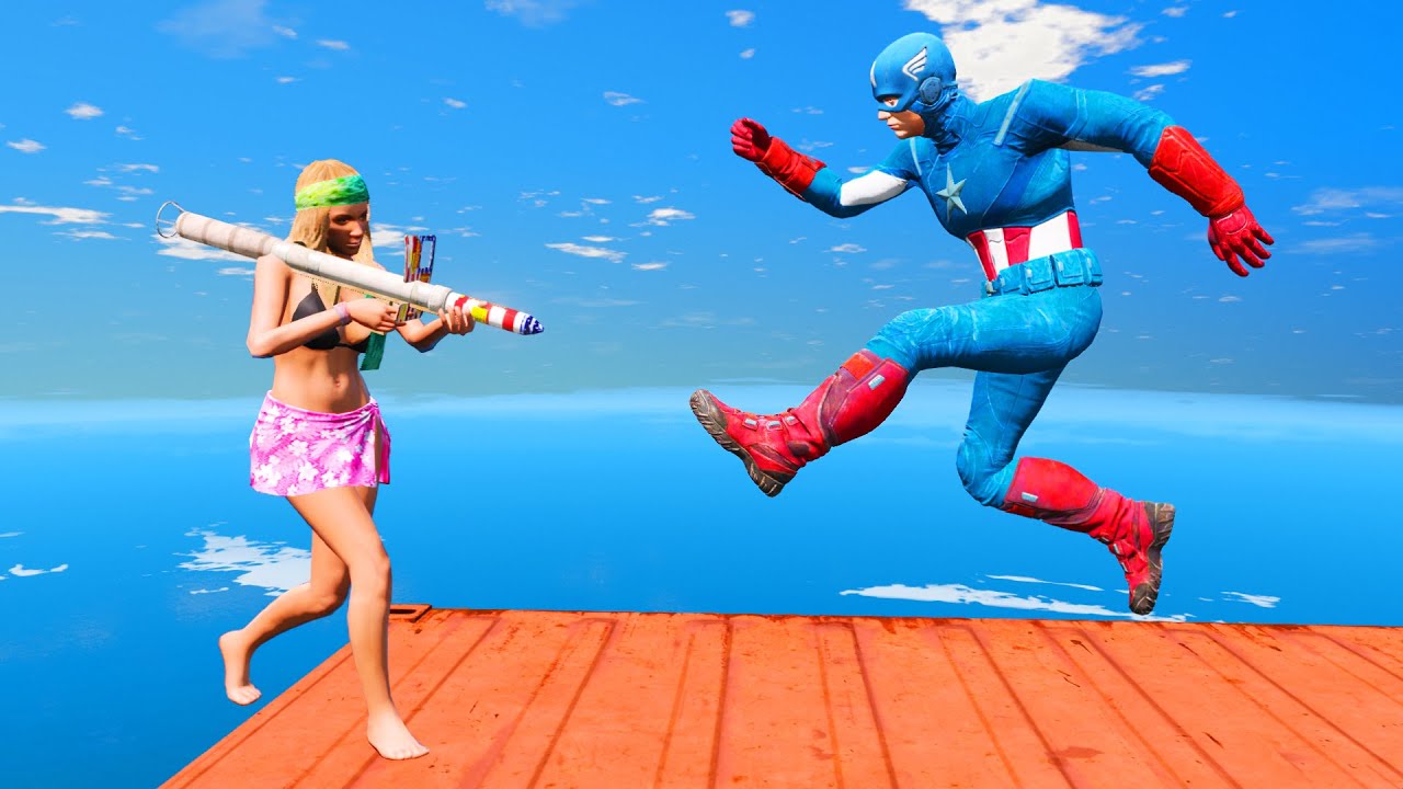 GTA 5 безумных прыжков падает вода тряпичная кукла капитан америка эп.7 (физика эйфории)
