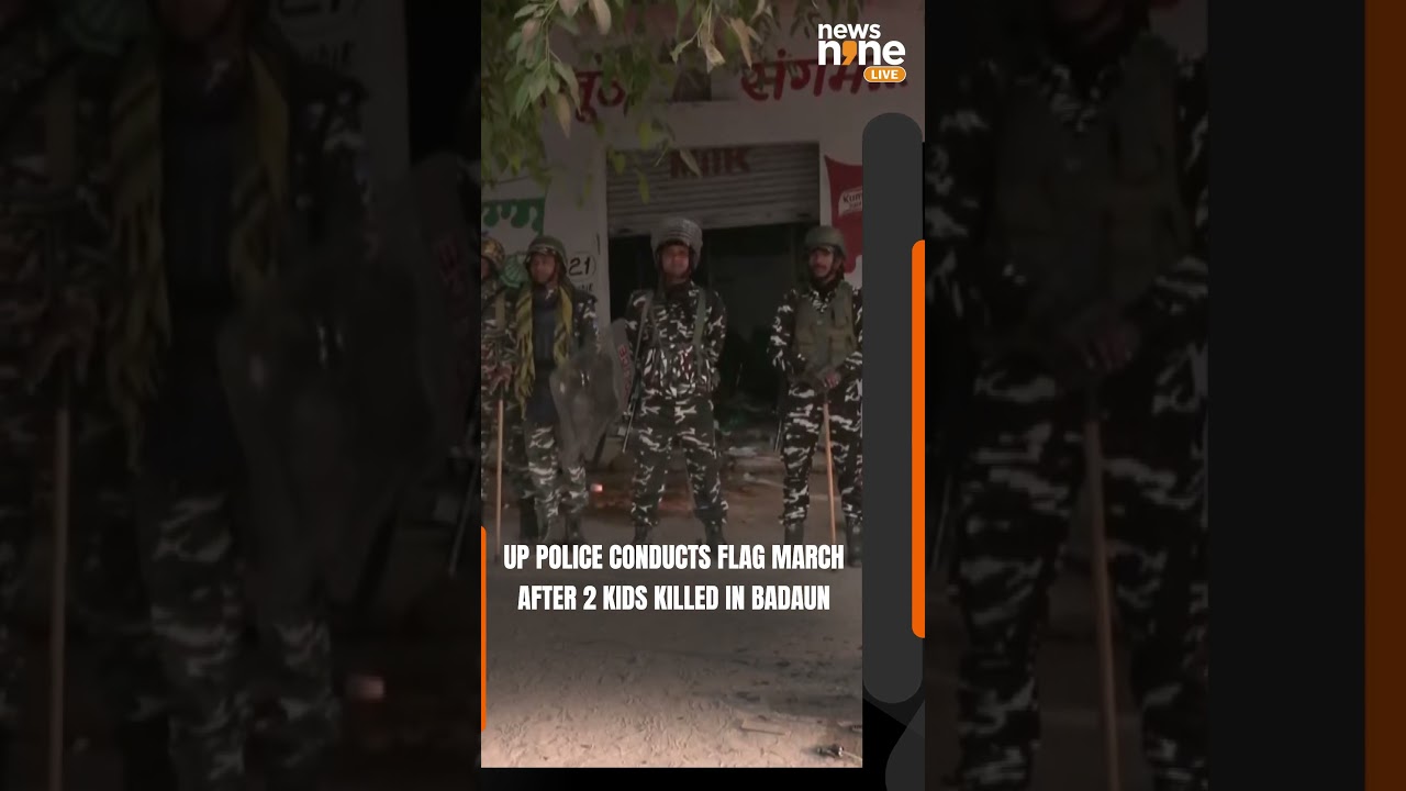 UP Police conducts flag march after 2 kids killed in Badaun, accused encountered #shorts