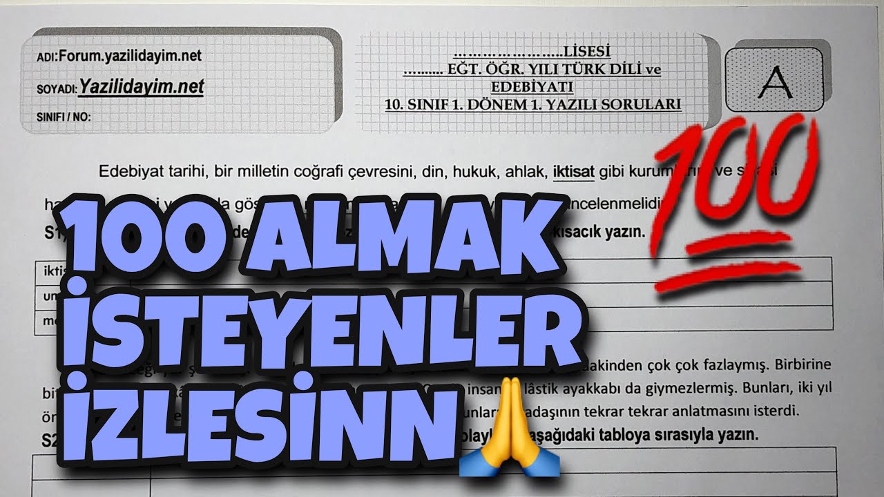 10.Sınıf Edebiyat 1.Dönem 1.Yazılı