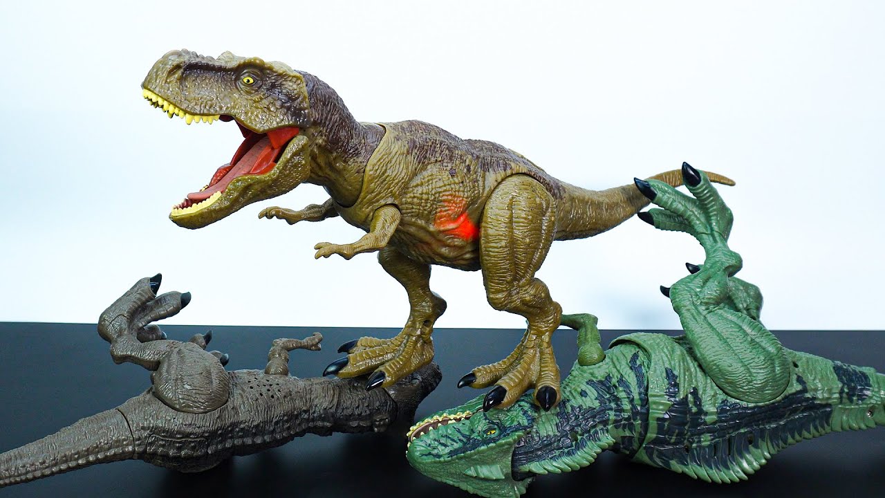 3 DINOSAURS: TYRANNOSAURUS REX BATTLE T-REX, GIGANOTOSAURUS-TOYS ASMR-DINO KING TOYS 251017