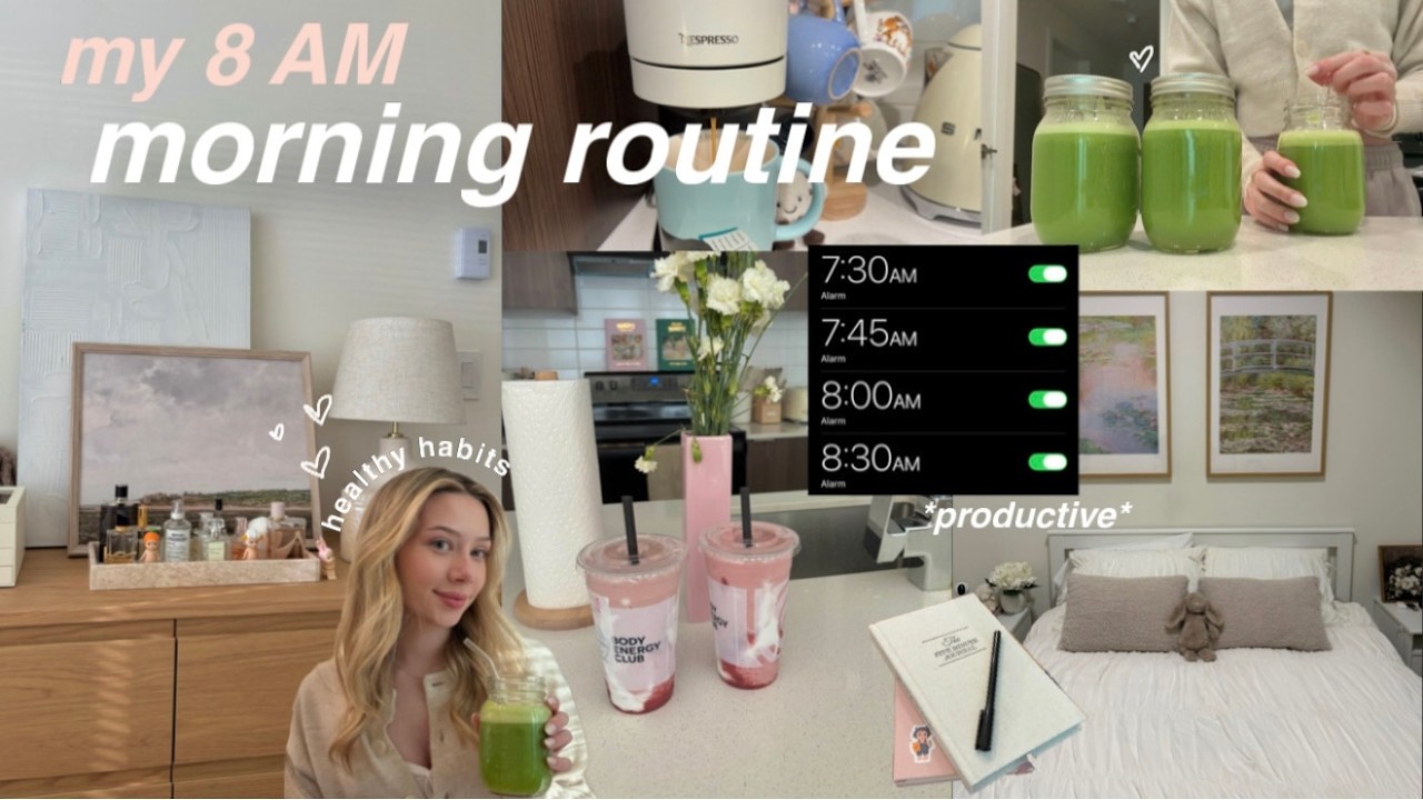 PRODUCTIVE MORNING IN MY LIFE | 8am routine, green juice, cleaning & journaling