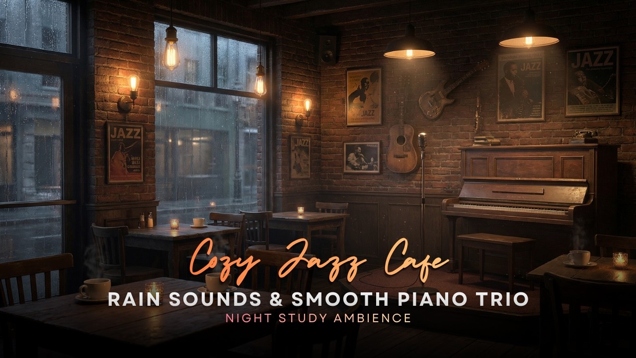 Cozy Jazz Cafe ☕ Rain Sounds & Smooth Piano Trio | Night Study Ambience