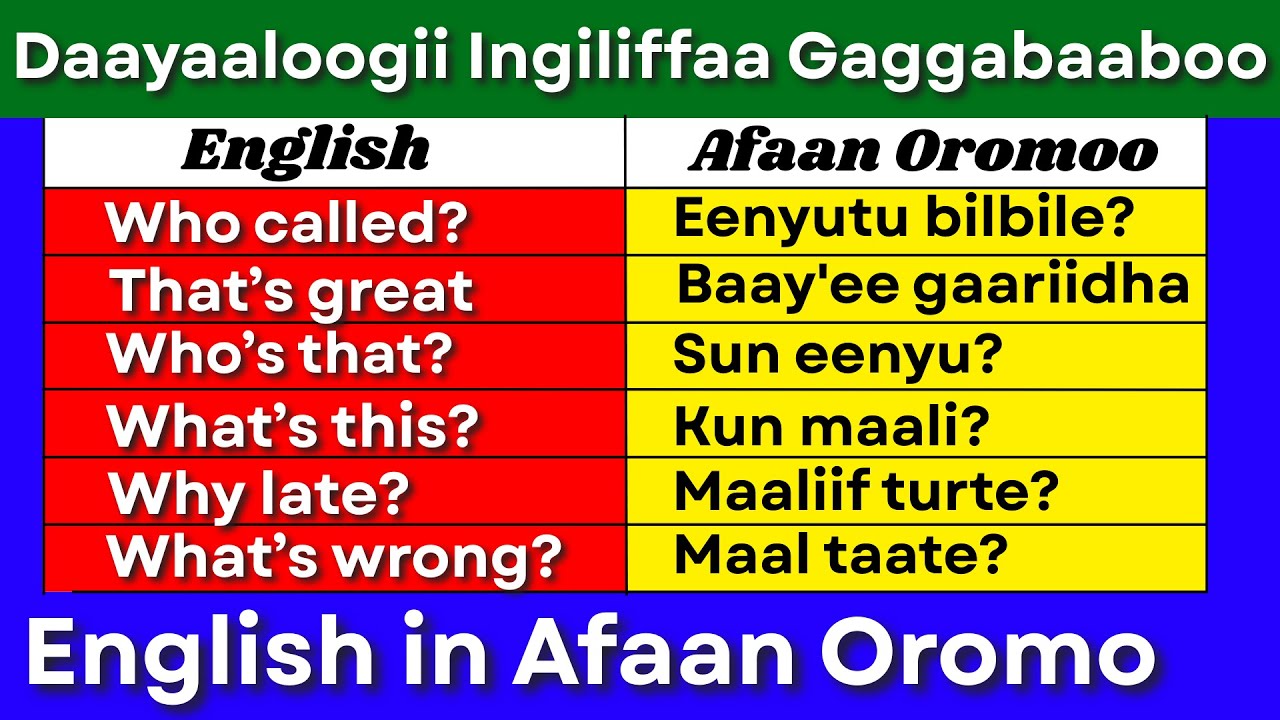 Daayaaloogii Ingiliffaa Gaggabaaboo  (English in Afaan Oromo) #learnenglish #hirkoo #spokenenglish