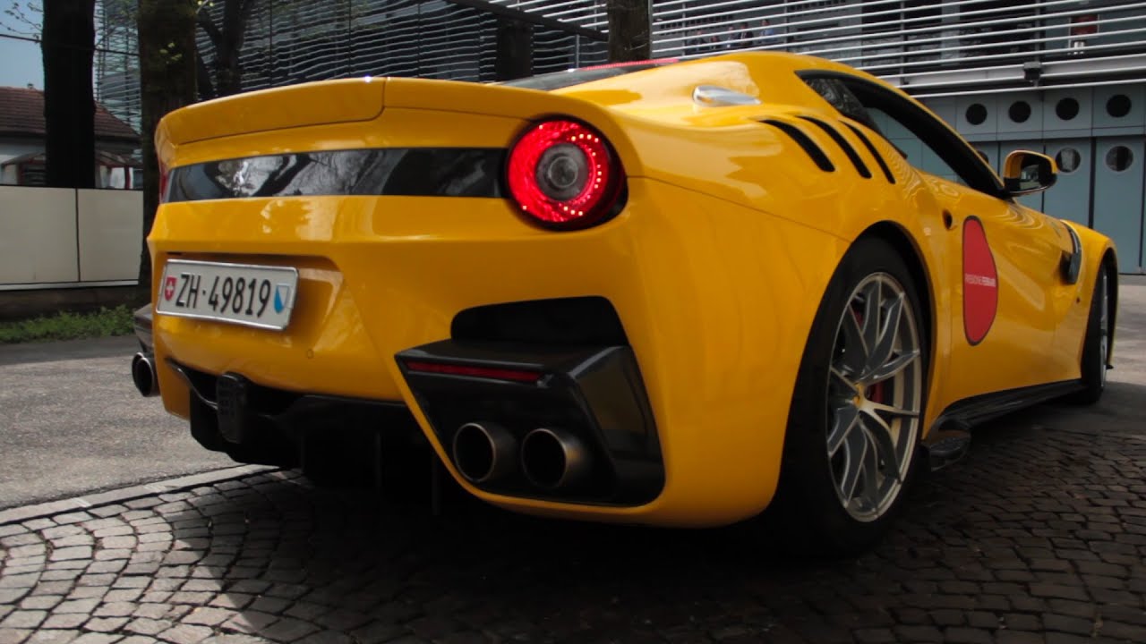Yellow Ferrari F12 TDF Start up & REVS