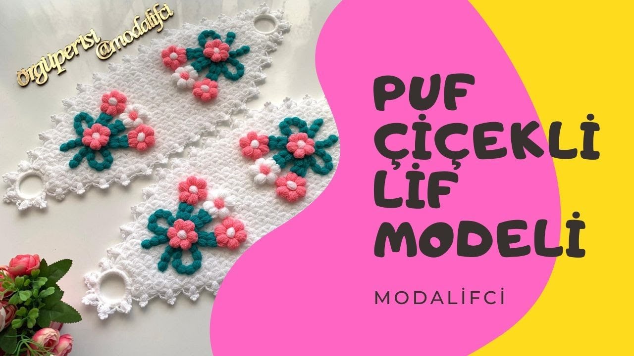 Puf çiçekli uzun lif modeli yapımı