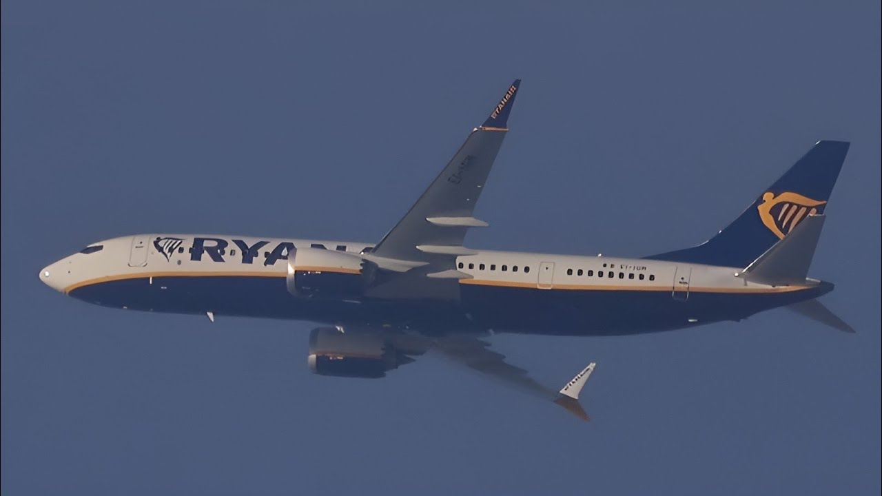 (4k) Boeing 737 MAX 8-200 (B38M) Ryanair EI-IGM 2800-3400m 520-600km/h (odległość: 7-11km)